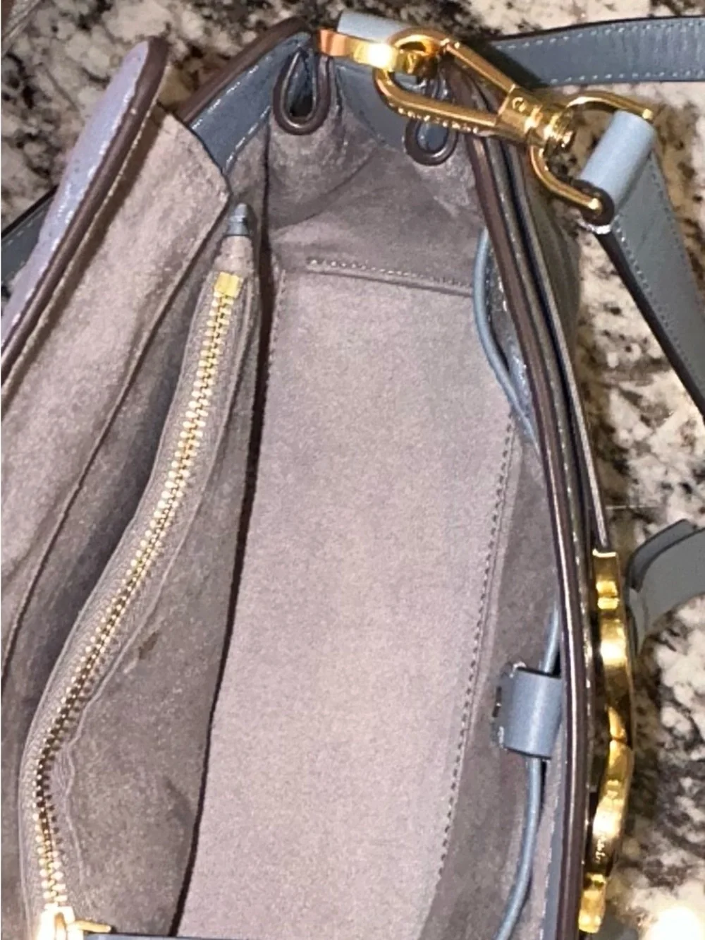 kate spade light blue leather crossbody with gold hardware